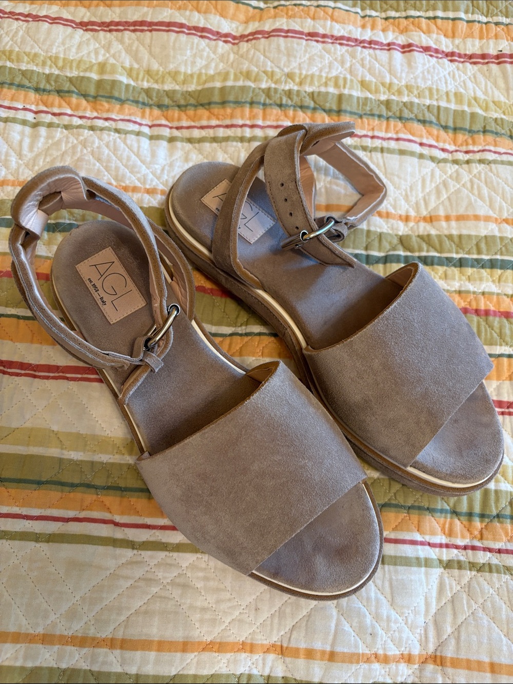 AGL Taupe Suede Open-Toe Ankle-Strap Sandals 39
